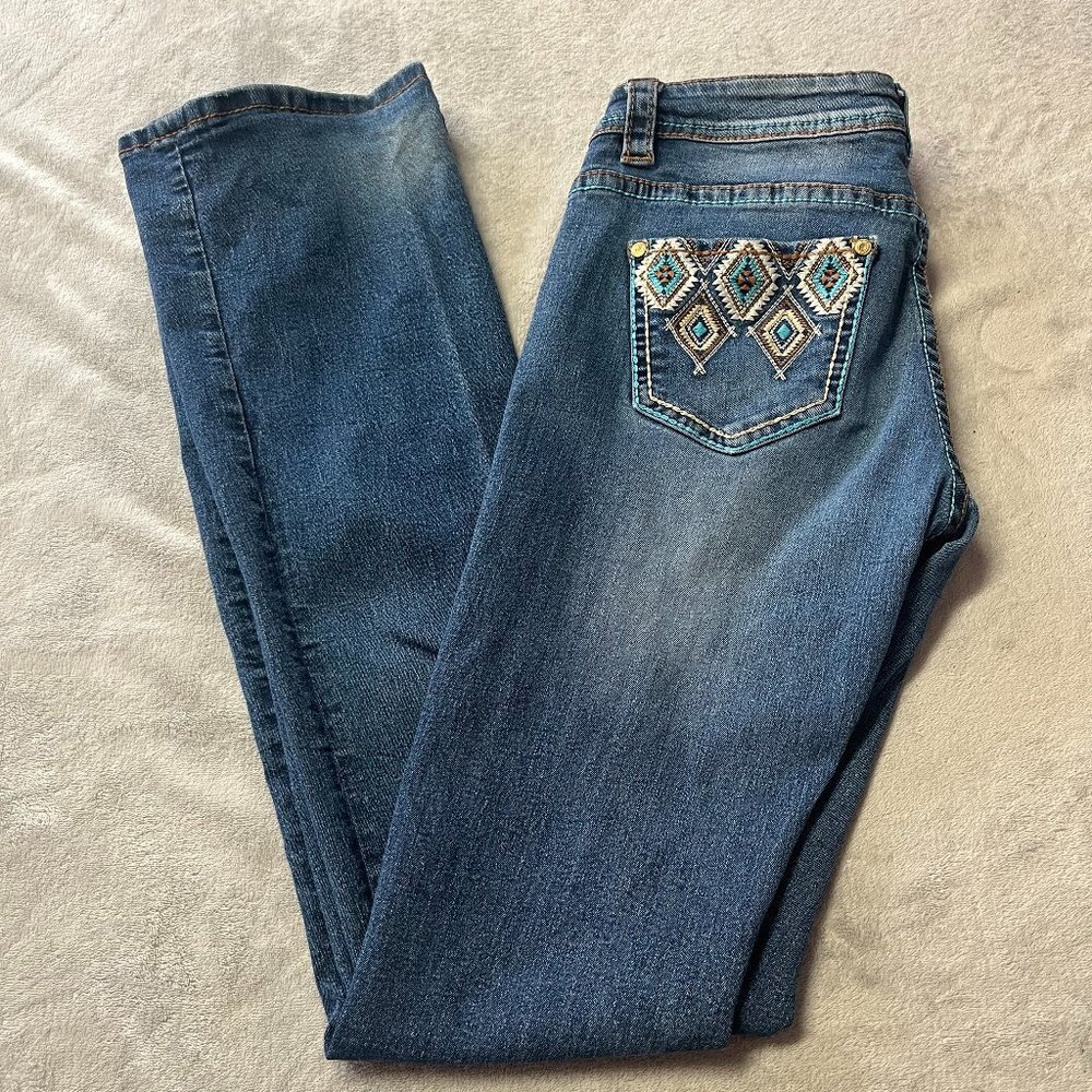 Rock & Roll Denim Embroidered Rival Low Rise Western Bootcut Jeans